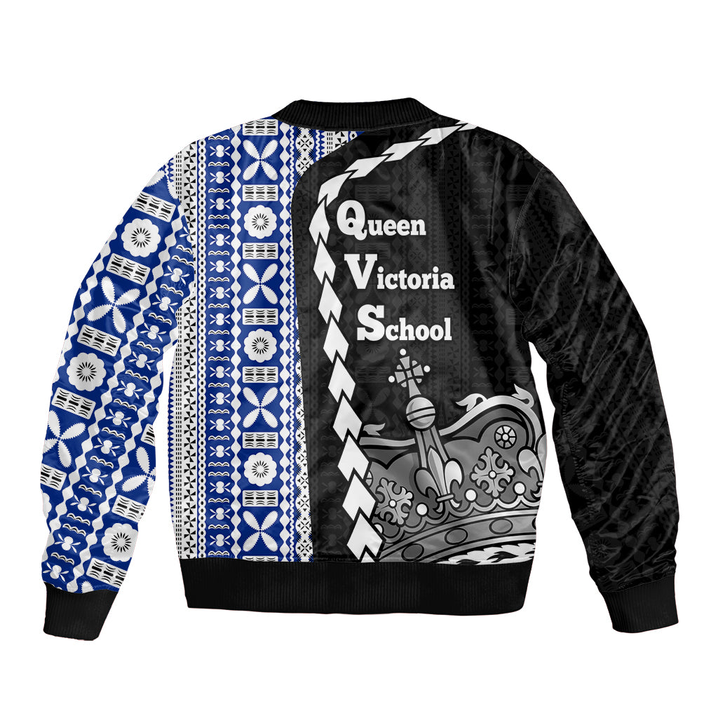 Fiji Queen Victoria School Sleeve Zip Bomber Jacket Tapa and Polynesian Tribal Pattern Half Style LT03 - Polynesian Pride