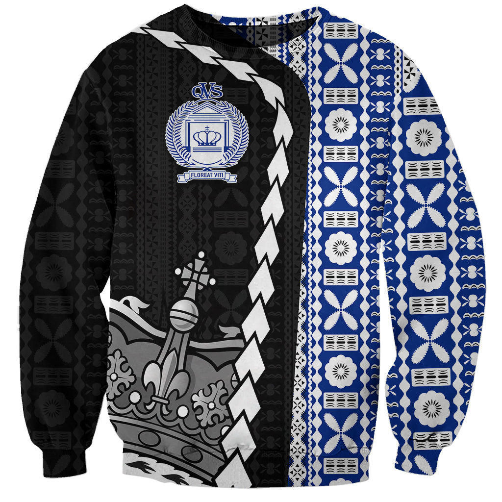 Fiji Queen Victoria School Sweatshirt Tapa and Polynesian Tribal Pattern Half Style LT03 Unisex Black - Polynesian Pride