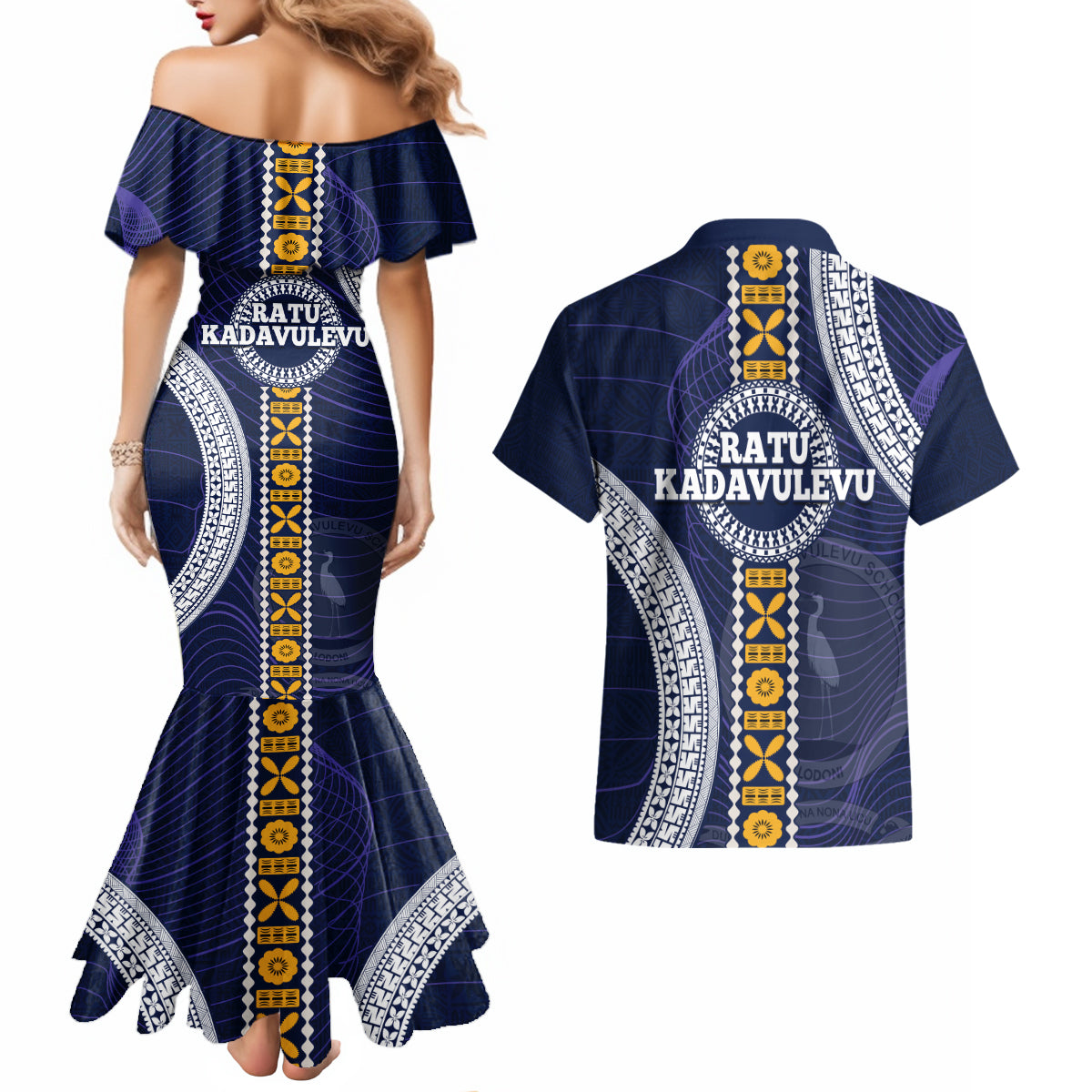 Fiji Ratu Kadavulevu School Couples Matching Mermaid Dress and Hawaiian Shirt Tapa and Polynesian Tribal Pattern LT03 - Polynesian Pride