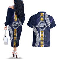 Fiji Ratu Kadavulevu School Couples Matching Off The Shoulder Long Sleeve Dress and Hawaiian Shirt Tapa and Polynesian Tribal Pattern LT03 - Polynesian Pride