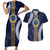 Fiji Ratu Kadavulevu School Couples Matching Short Sleeve Bodycon Dress and Hawaiian Shirt Tapa and Polynesian Tribal Pattern LT03 Blue - Polynesian Pride