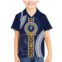 Fiji Ratu Kadavulevu School Family Matching Mermaid Dress and Hawaiian Shirt Tapa and Polynesian Tribal Pattern LT03 Son's Shirt Blue - Polynesian Pride