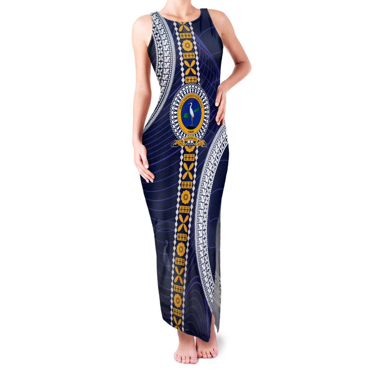 Fiji Ratu Kadavulevu School Family Matching Tank Maxi Dress and Hawaiian Shirt Tapa and Polynesian Tribal Pattern LT03 Mom's Dress Blue - Polynesian Pride