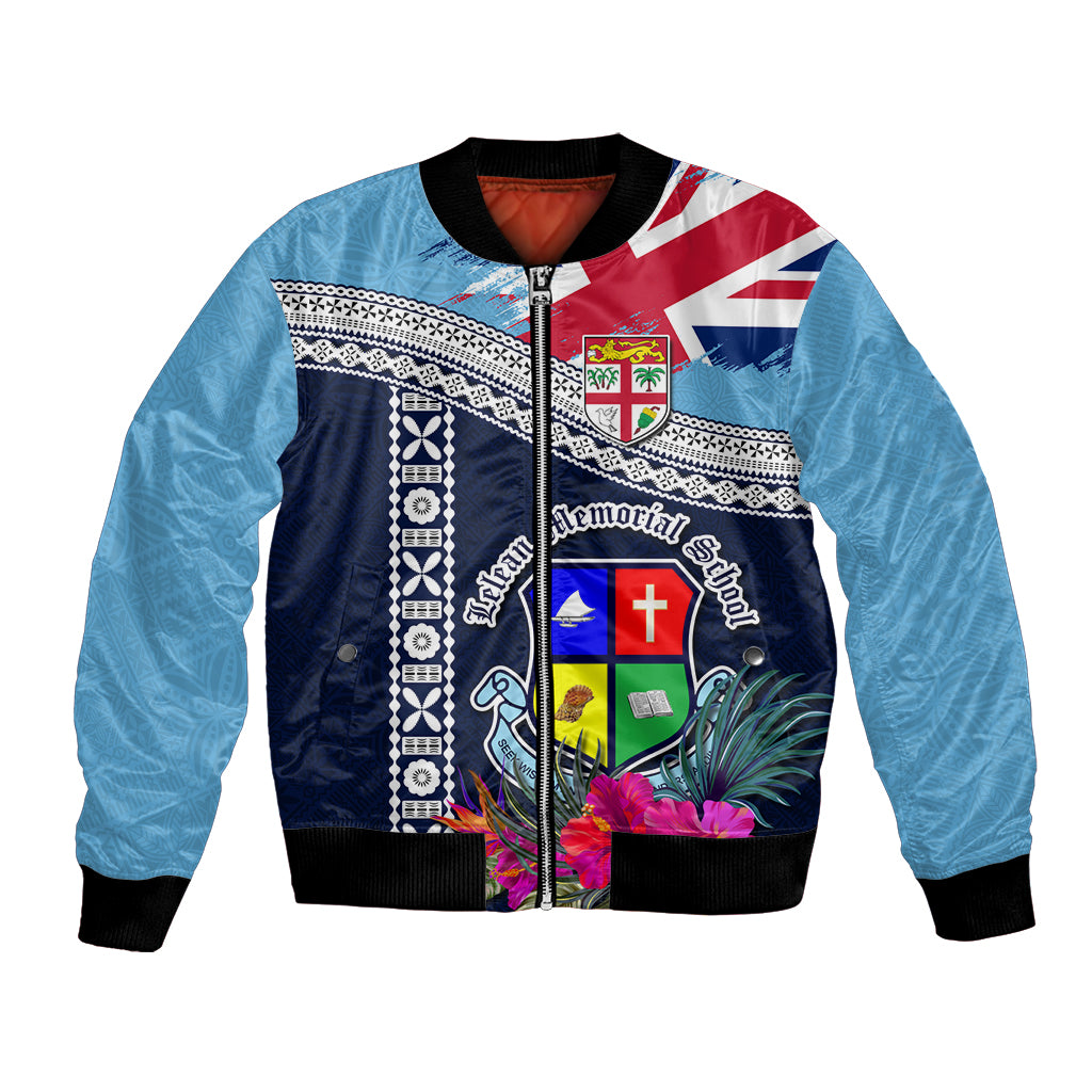 Fiji Lelean Memorial School Bomber Jacket Tapa and Polynesian Tribal Pattern LT03 Unisex Blue - Polynesian Pride
