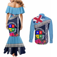 Fiji Lelean Memorial School Couples Matching Mermaid Dress and Long Sleeve Button Shirt Tapa and Polynesian Tribal Pattern LT03 - Polynesian Pride