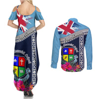 Fiji Lelean Memorial School Couples Matching Summer Maxi Dress and Long Sleeve Button Shirt Tapa and Polynesian Tribal Pattern LT03 - Polynesian Pride