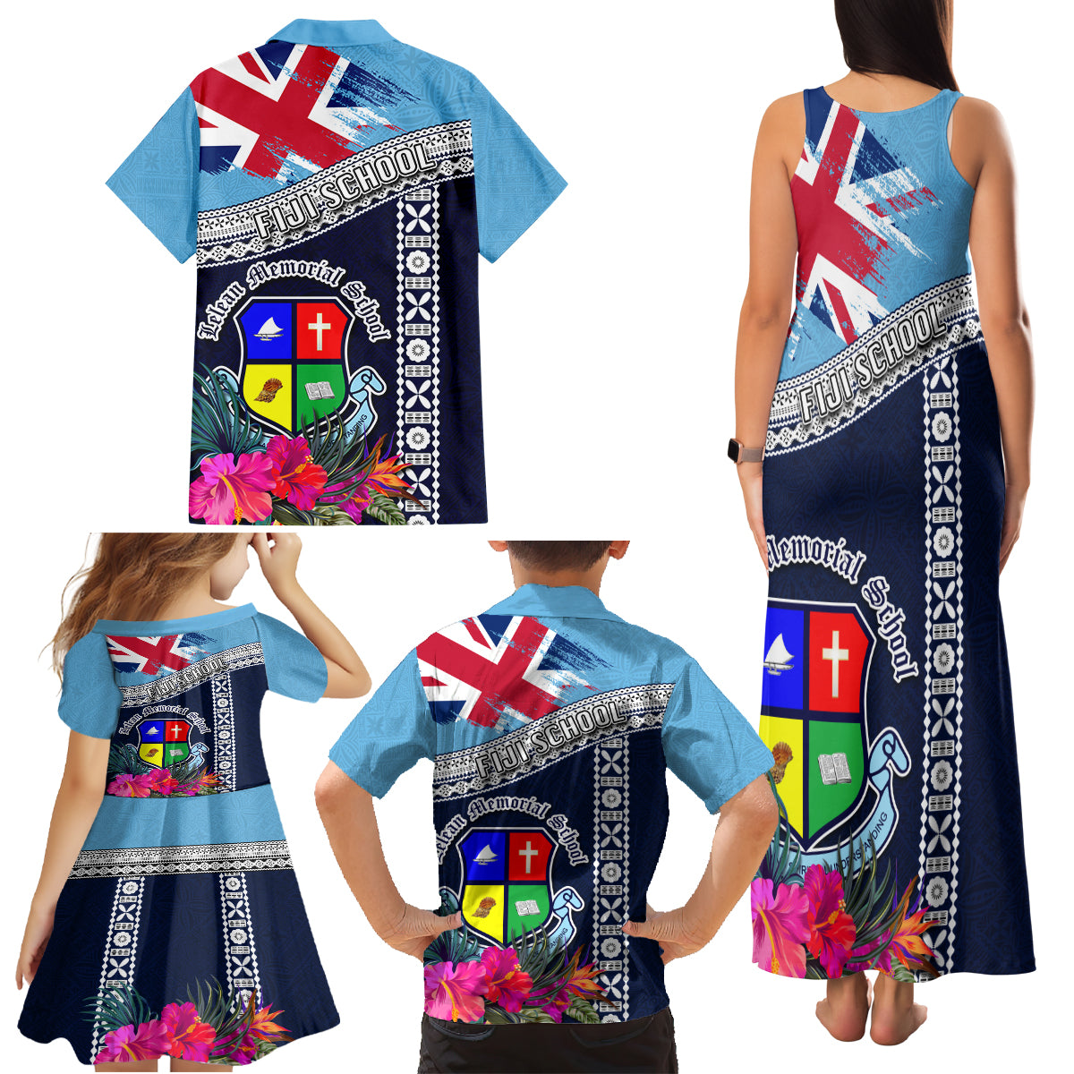 Fiji Lelean Memorial School Family Matching Tank Maxi Dress and Hawaiian Shirt Tapa and Polynesian Tribal Pattern LT03 - Polynesian Pride