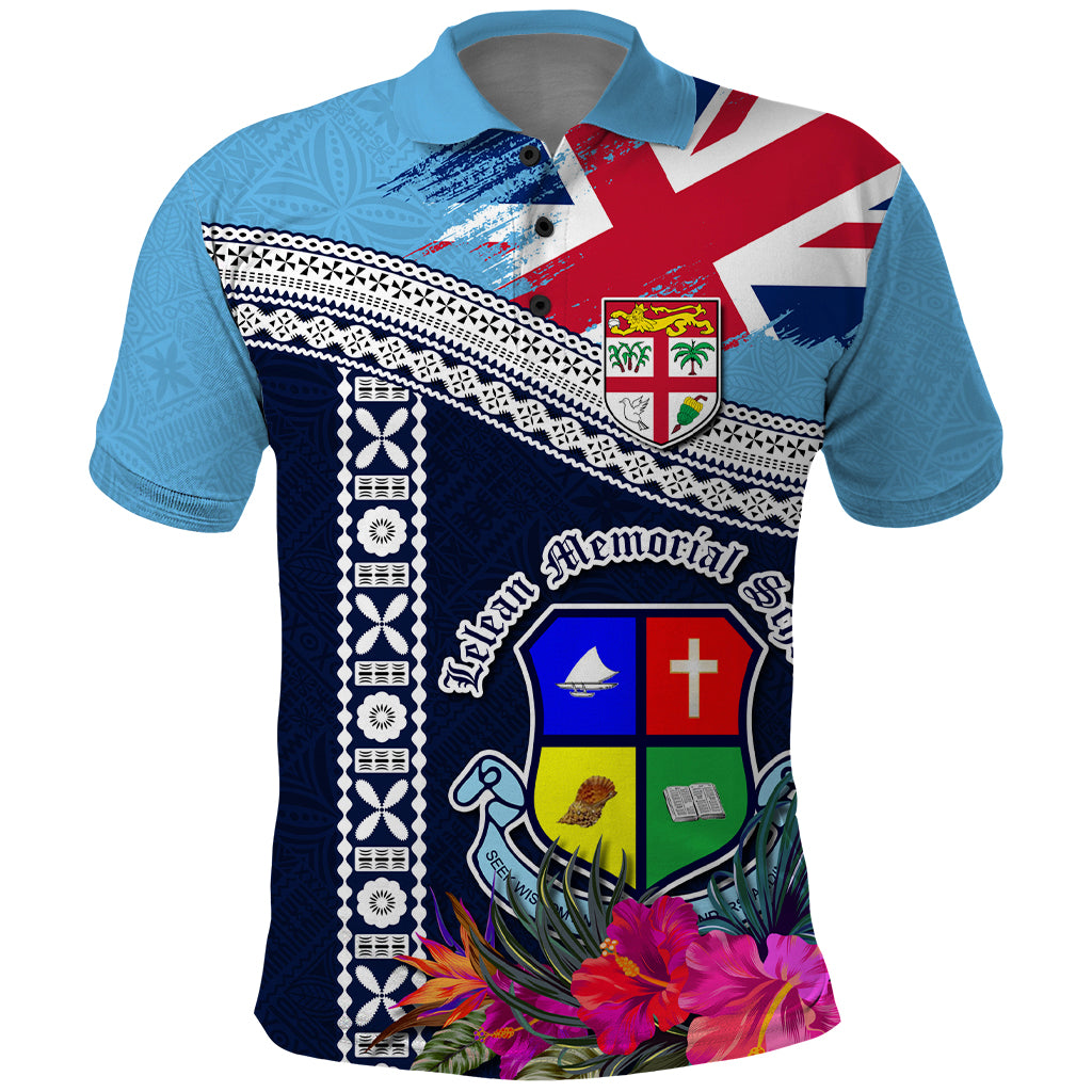 Fiji Lelean Memorial School Polo Shirt Tapa and Polynesian Tribal Pattern LT03 Blue - Polynesian Pride