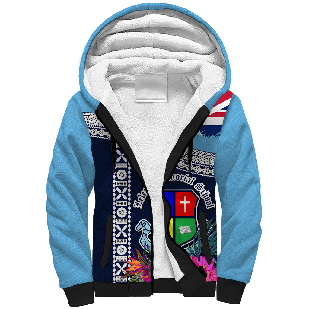 Fiji Lelean Memorial School Sherpa Hoodie Tapa and Polynesian Tribal Pattern LT03 Unisex Blue - Polynesian Pride