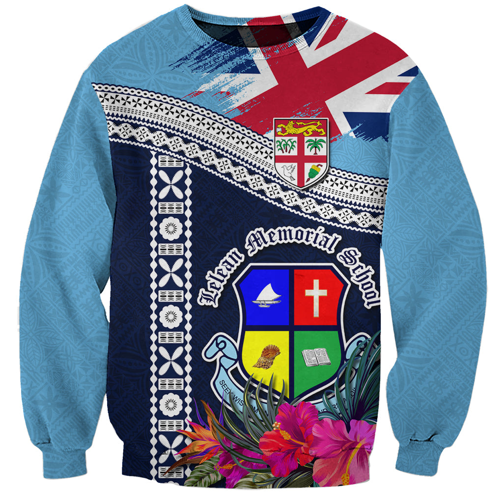Fiji Lelean Memorial School Sweatshirt Tapa and Polynesian Tribal Pattern LT03 Unisex Blue - Polynesian Pride