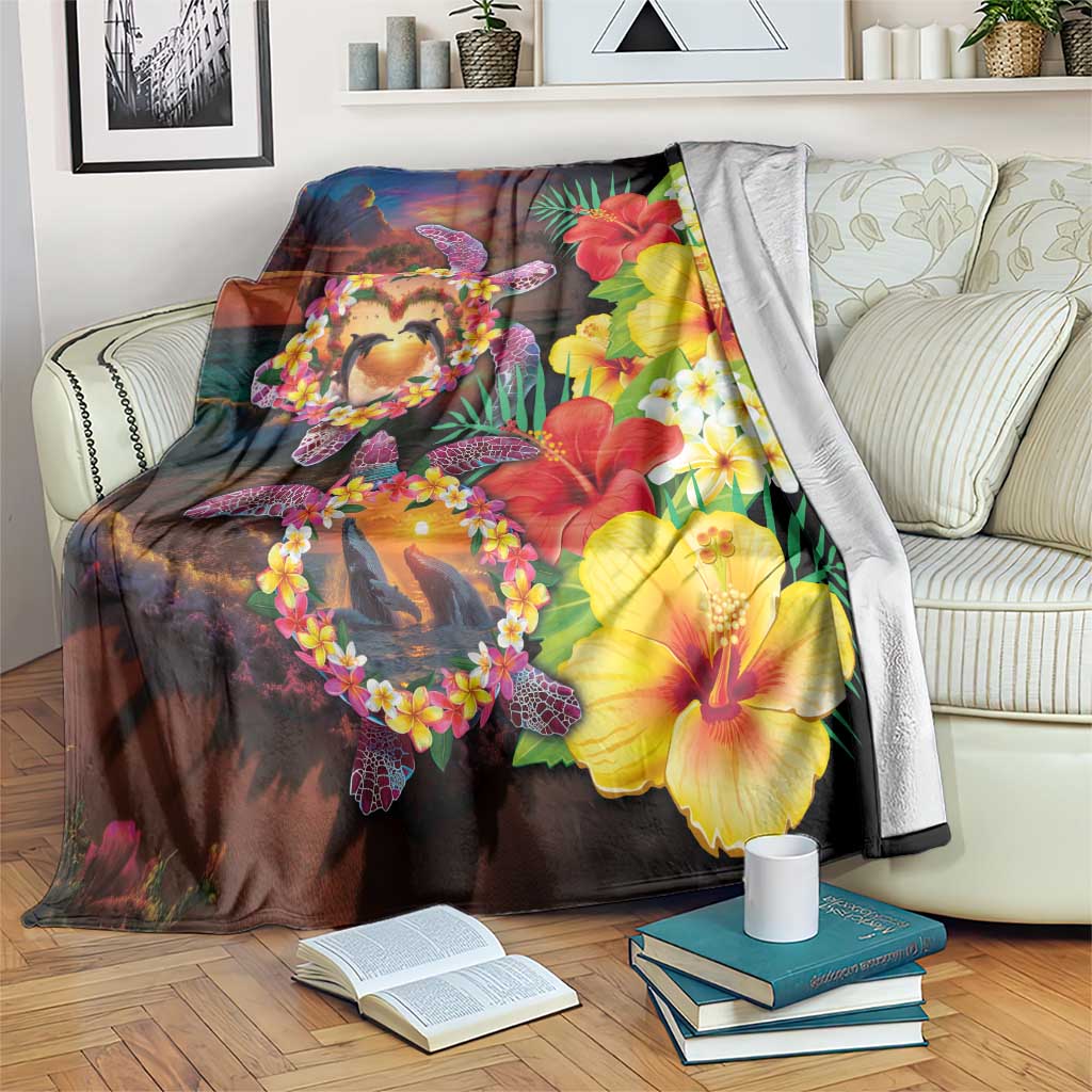 Hawaiian Sea Animals Love Couple Blanket Aloha Sunset Symphony LT03 Black - Polynesian Pride