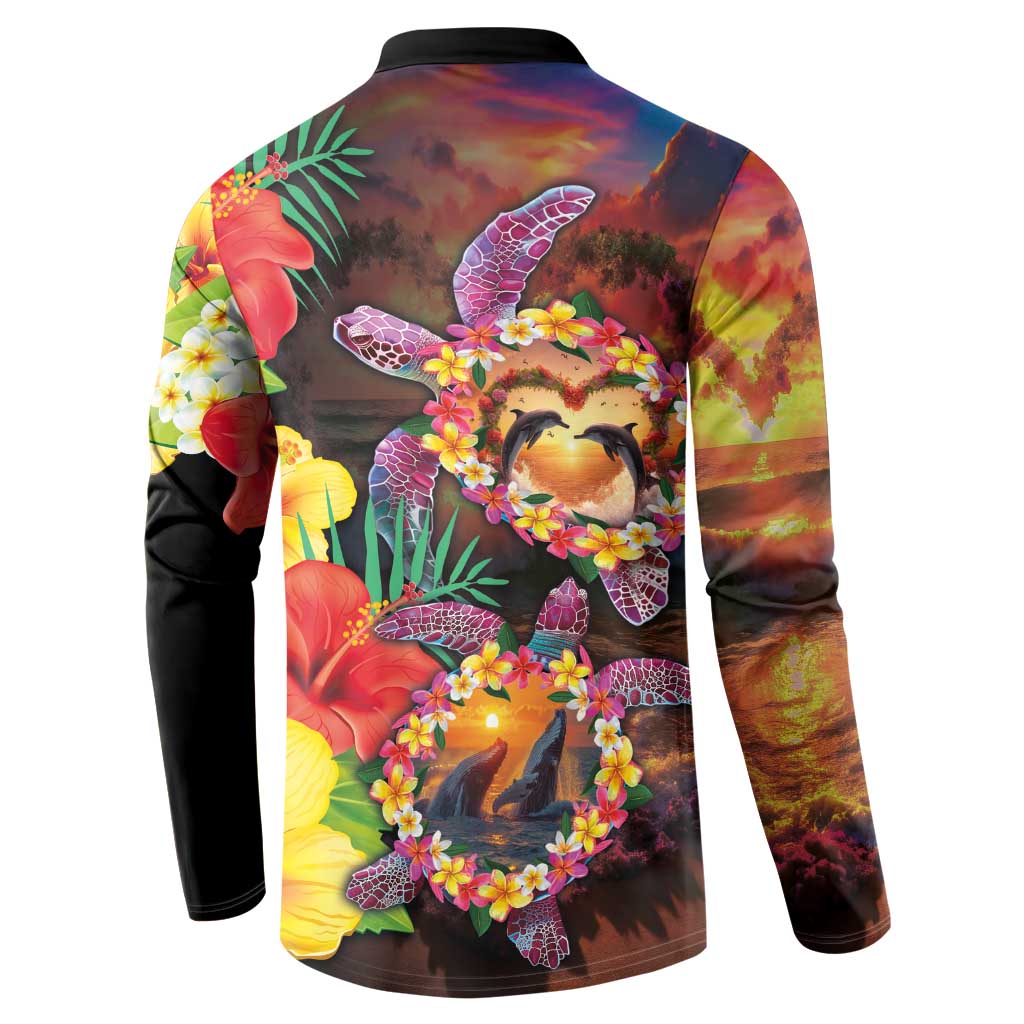 Hawaiian Sea Animals Love Couple Button Sweatshirt Aloha Sunset Symphony