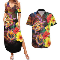 Hawaiian Sea Animals Love Couple Couples Matching Summer Maxi Dress and Hawaiian Shirt Aloha Sunset Symphony