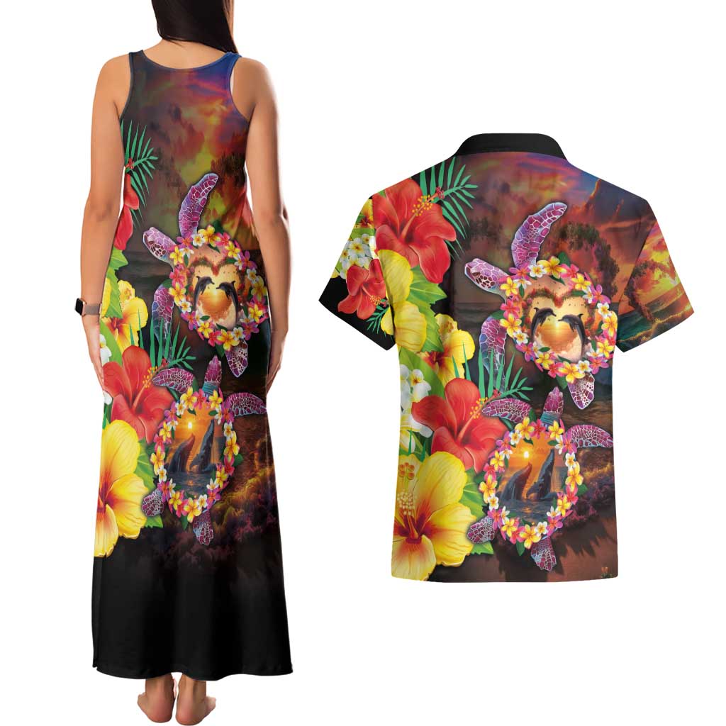 Hawaiian Sea Animals Love Couple Couples Matching Tank Maxi Dress and Hawaiian Shirt Aloha Sunset Symphony