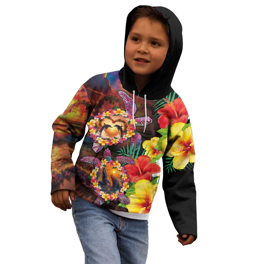 Hawaiian Sea Animals Love Couple Kid Hoodie Aloha Sunset Symphony
