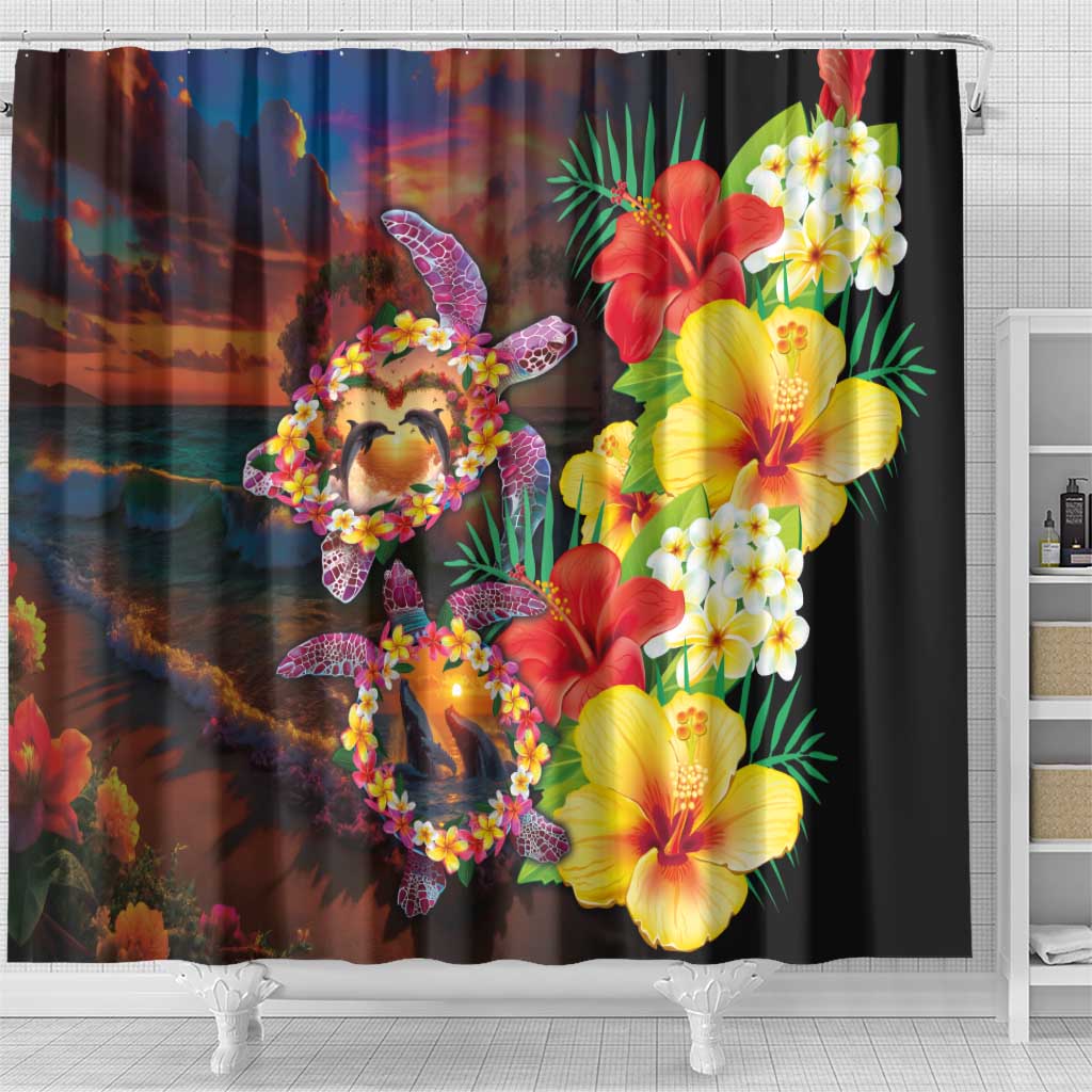 Hawaiian Sea Animals Love Couple Shower Curtain Aloha Sunset Symphony