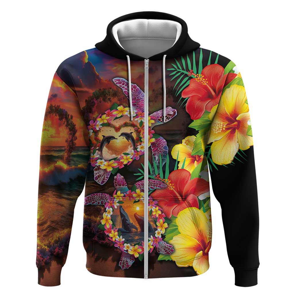 Hawaiian Sea Animals Love Couple Zip Hoodie Aloha Sunset Symphony