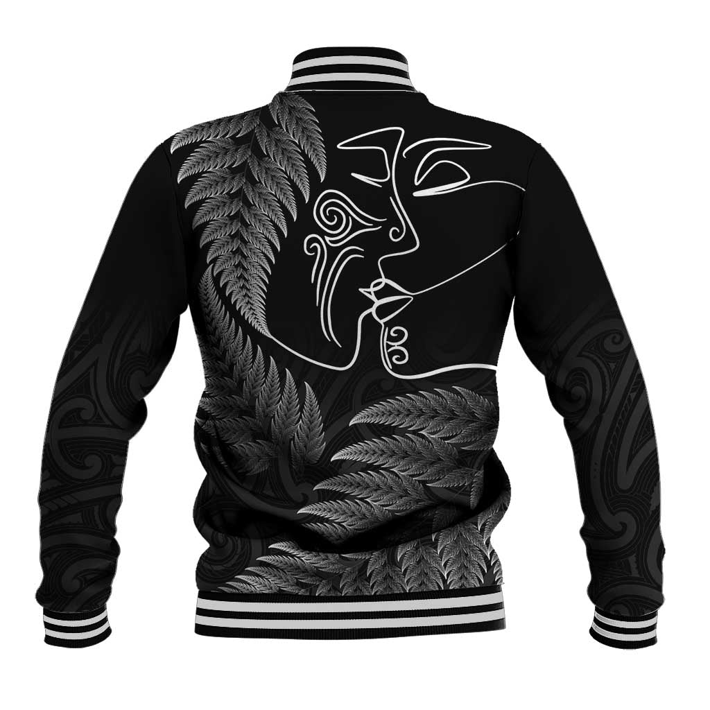 New Zealand Valentine's Day Baseball Jacket Silver Fern and Line Art Love Couple LT03 - Polynesian Pride
