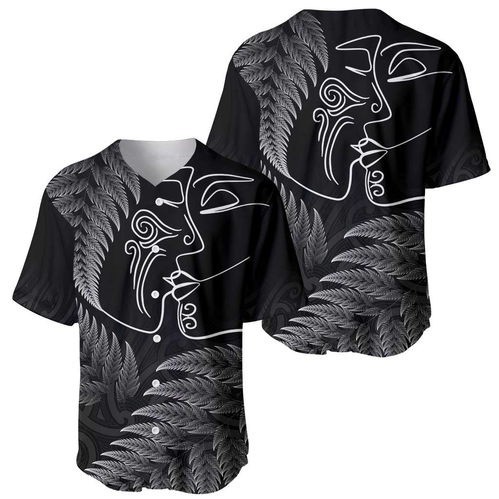 New Zealand Valentine's Day Baseball Jersey Silver Fern and Line Art Love Couple LT03 - Polynesian Pride