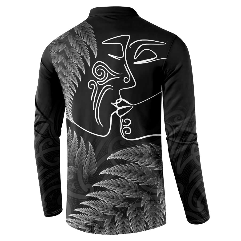 New Zealand Valentine's Day Button Sweatshirt Silver Fern and Line Art Love Couple LT03 - Polynesian Pride