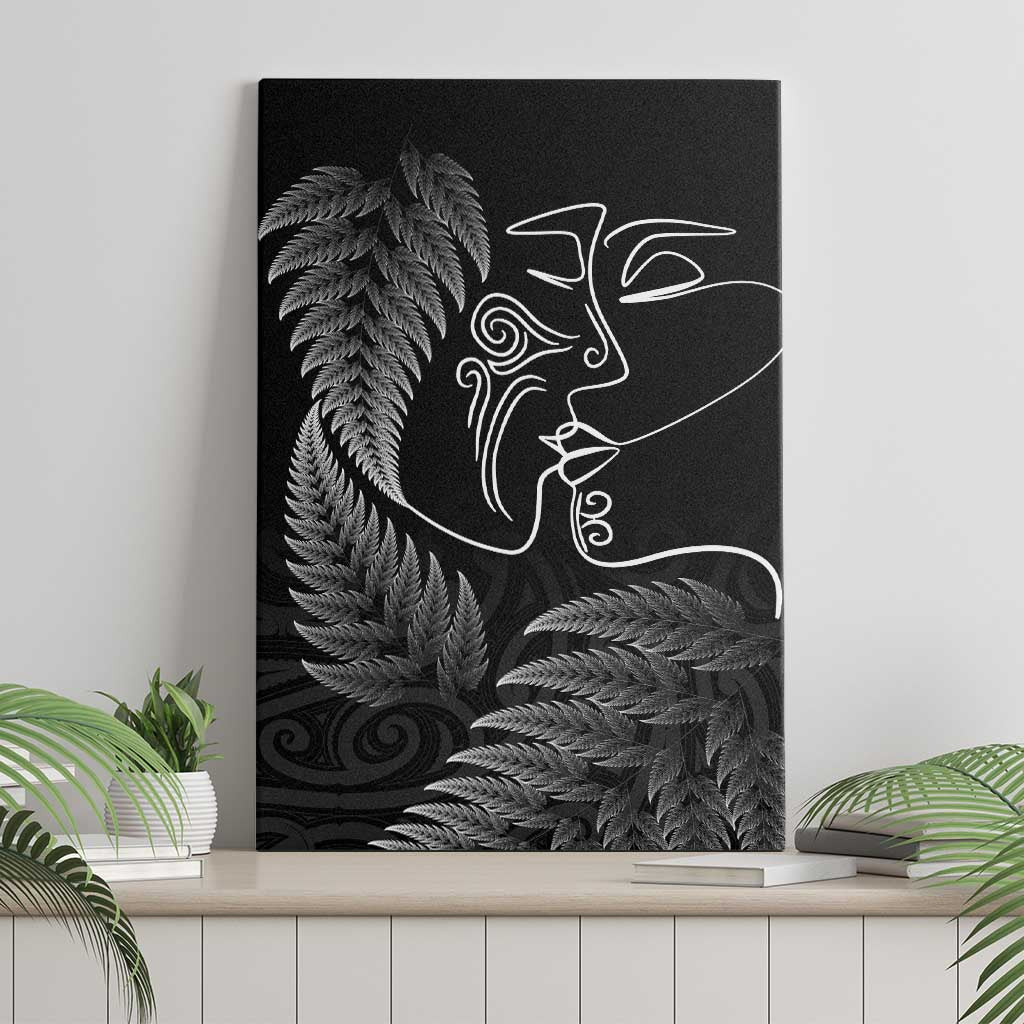 New Zealand Valentine's Day Canvas Wall Art Silver Fern and Line Art Love Couple
