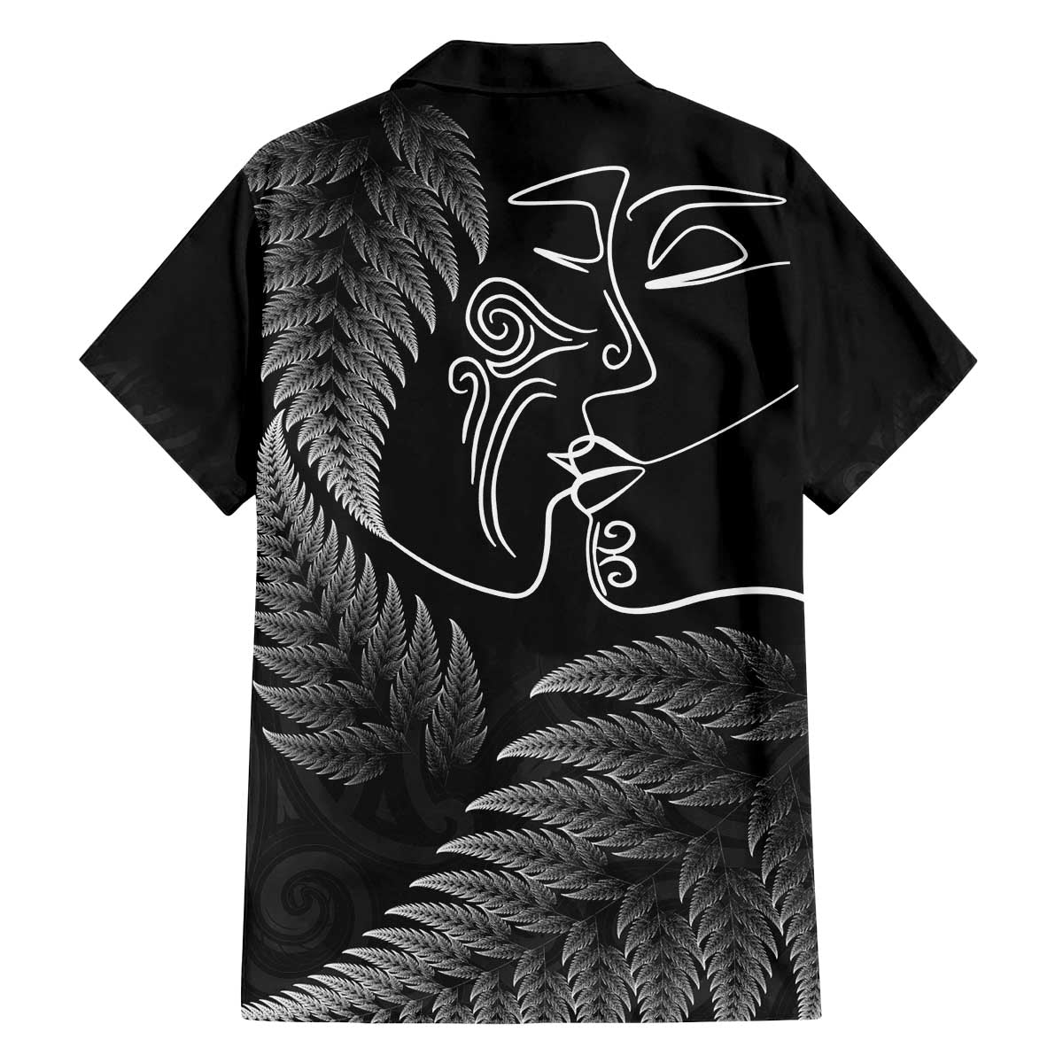New Zealand Valentine's Day Family Matching Off The Shoulder Long Sleeve Dress and Hawaiian Shirt Silver Fern and Line Art Love Couple