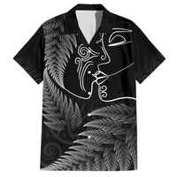New Zealand Valentine's Day Family Matching Off Shoulder Maxi Dress and Hawaiian Shirt Silver Fern and Line Art Love Couple LT03 Dad's Shirt - Short Sleeve Black - Polynesian Pride