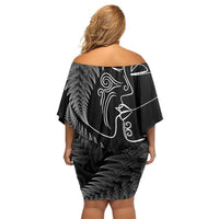New Zealand Valentine's Day Family Matching Off Shoulder Short Dress and Hawaiian Shirt Silver Fern and Line Art Love Couple LT03 - Polynesian Pride