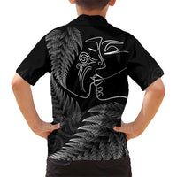 New Zealand Valentine's Day Family Matching Short Sleeve Bodycon Dress and Hawaiian Shirt Silver Fern and Line Art Love Couple LT03 - Polynesian Pride
