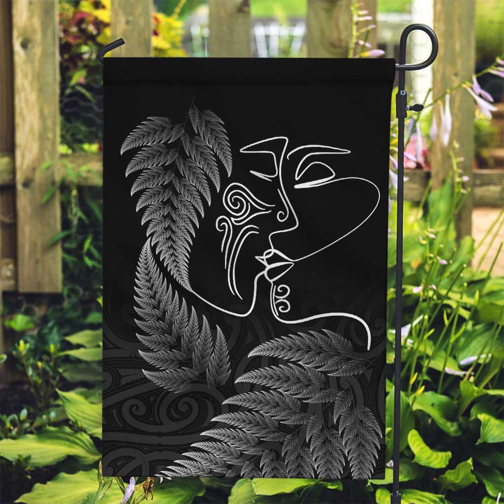 New Zealand Valentine's Day Garden Flag Silver Fern and Line Art Love Couple