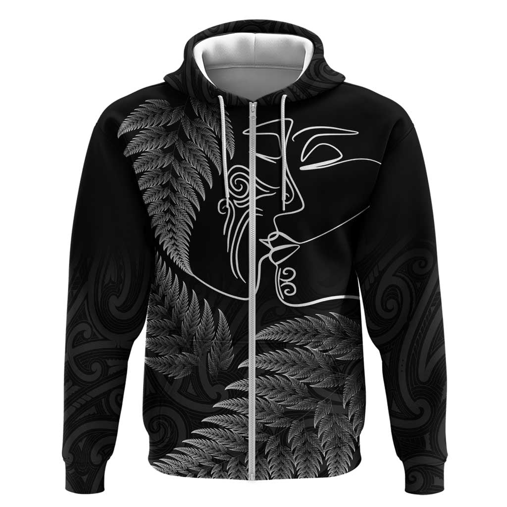 New Zealand Valentine's Day Hoodie Silver Fern and Line Art Love Couple