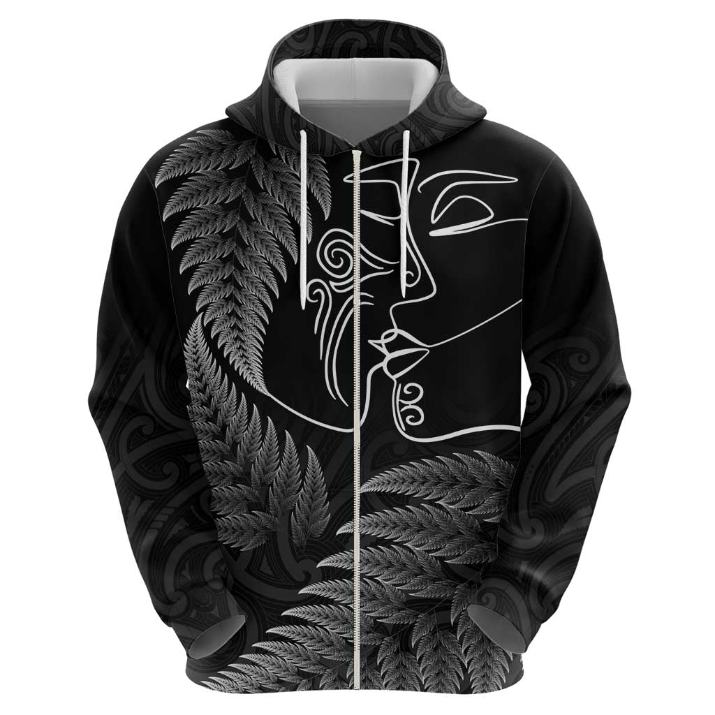 New Zealand Valentine's Day Hoodie Silver Fern and Line Art Love Couple