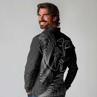 New Zealand Valentine's Day Long Sleeve Polo Shirt Silver Fern and Line Art Love Couple LT03 - Polynesian Pride