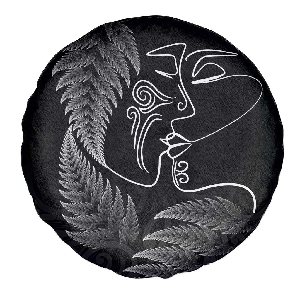New Zealand Valentine's Day Spare Tire Cover Silver Fern and Line Art Love Couple