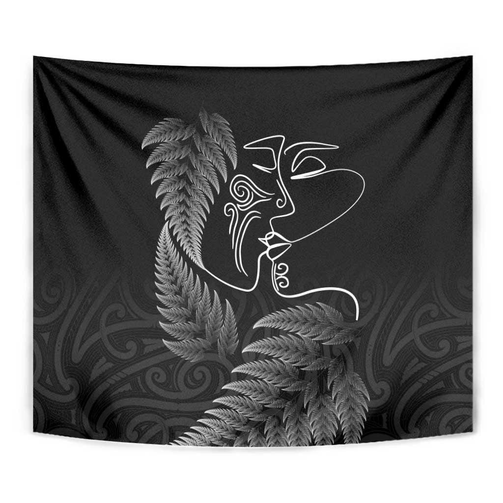 New Zealand Valentine's Day Tapestry Silver Fern and Line Art Love Couple LT03 - Polynesian Pride