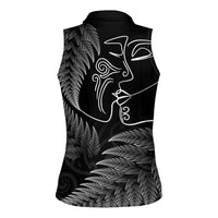 New Zealand Valentine's Day Women Sleeveless Polo Shirt Silver Fern and Line Art Love Couple LT03 - Polynesian Pride