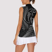 New Zealand Valentine's Day Women Sleeveless Polo Shirt Silver Fern and Line Art Love Couple LT03 - Polynesian Pride