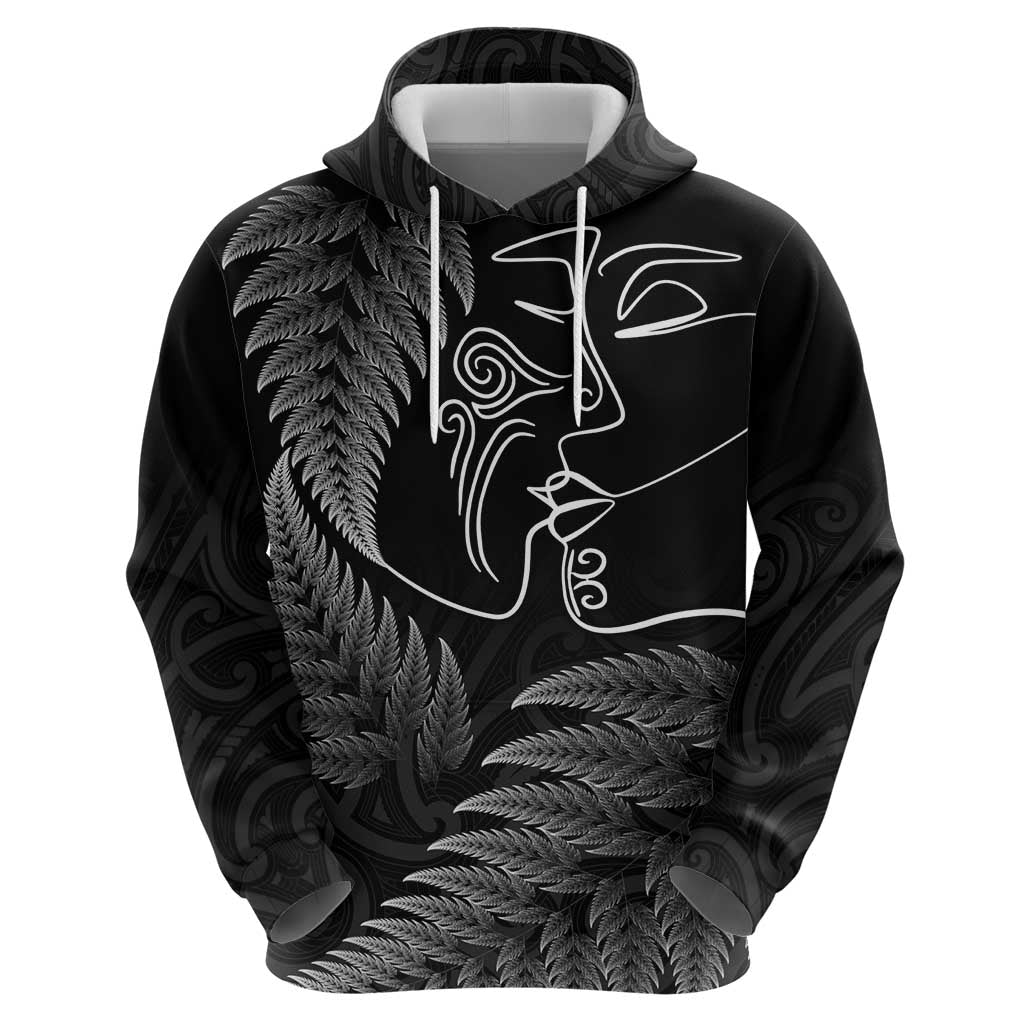 New Zealand Valentine's Day Zip Hoodie Silver Fern and Line Art Love Couple