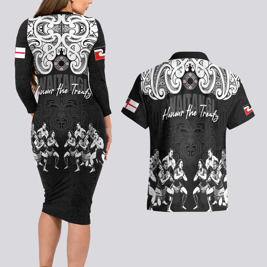 Aotearoa Waitangi Day - Toitu Te Tiriti Couples Matching Long Sleeve Bodycon Dress and Hawaiian Shirt New Zealand Honour the Treaty LT03 - Polynesian Pride
