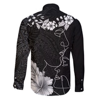 Hawaii Valentine Day Family Matching Off Shoulder Short Dress and Hawaiian Shirt Polynesian Line Art Love Couple Hibiscus Tribal Pattern LT03 - Polynesian Pride