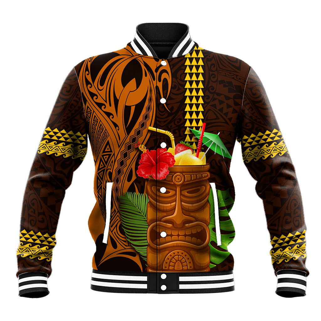 Hawaii Tiki Mask Cocktail Baseball Jacket Kakau Tattoo LT03 Unisex Brown - Polynesian Pride