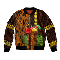 Hawaii Tiki Mask Cocktail Bomber Jacket Kakau Tattoo LT03 Unisex Brown - Polynesian Pride