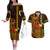 Hawaii Tiki Mask Cocktail Couples Matching Off The Shoulder Long Sleeve Dress and Hawaiian Shirt Kakau Tattoo LT03 Brown - Polynesian Pride
