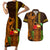 Hawaii Tiki Mask Cocktail Couples Matching Short Sleeve Bodycon Dress and Hawaiian Shirt Kakau Tattoo LT03 Brown - Polynesian Pride