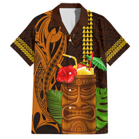 Hawaii Tiki Mask Cocktail Family Matching Long Sleeve Bodycon Dress and Hawaiian Shirt Kakau Tattoo LT03 Dad's Shirt - Short Sleeve Brown - Polynesian Pride