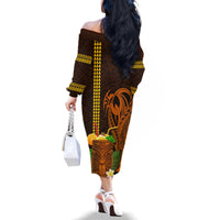 Hawaii Tiki Mask Cocktail Family Matching Off Shoulder Long Sleeve Dress and Hawaiian Shirt Kakau Tattoo LT03 - Polynesian Pride