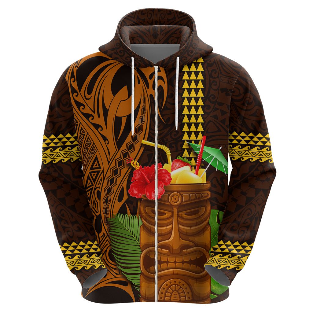 Hawaii Tiki Mask Cocktail Hoodie Kakau Tattoo LT03 - Polynesian Pride