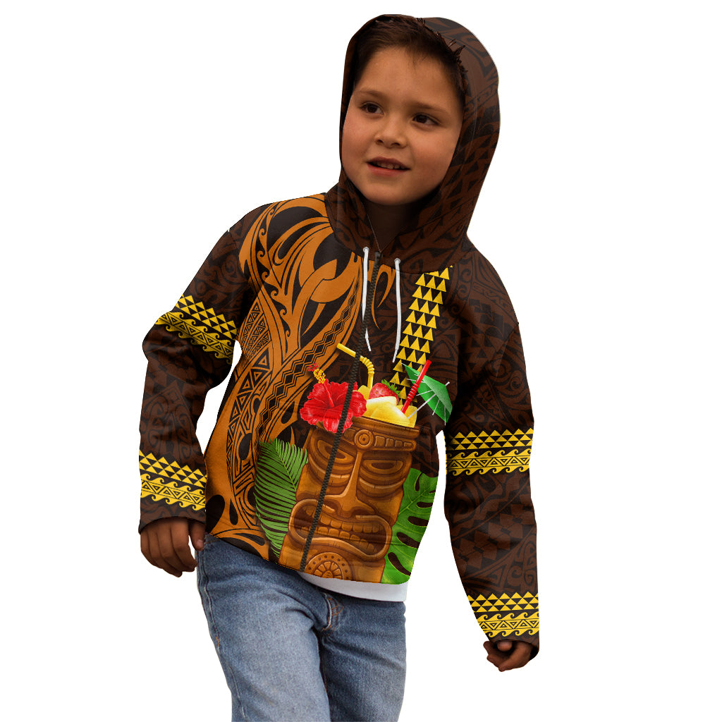Hawaii Tiki Mask Cocktail Kid Hoodie Kakau Tattoo LT03 - Polynesian Pride