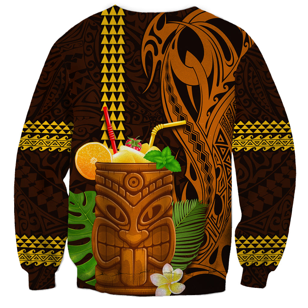 Hawaii Tiki Mask Cocktail Sweatshirt Kakau Tattoo LT03 - Polynesian Pride