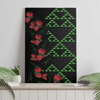 Hawaiian Green Kakau Art Tattoo-Ohia Lehua and Taro Leaves Canvas Wall Art